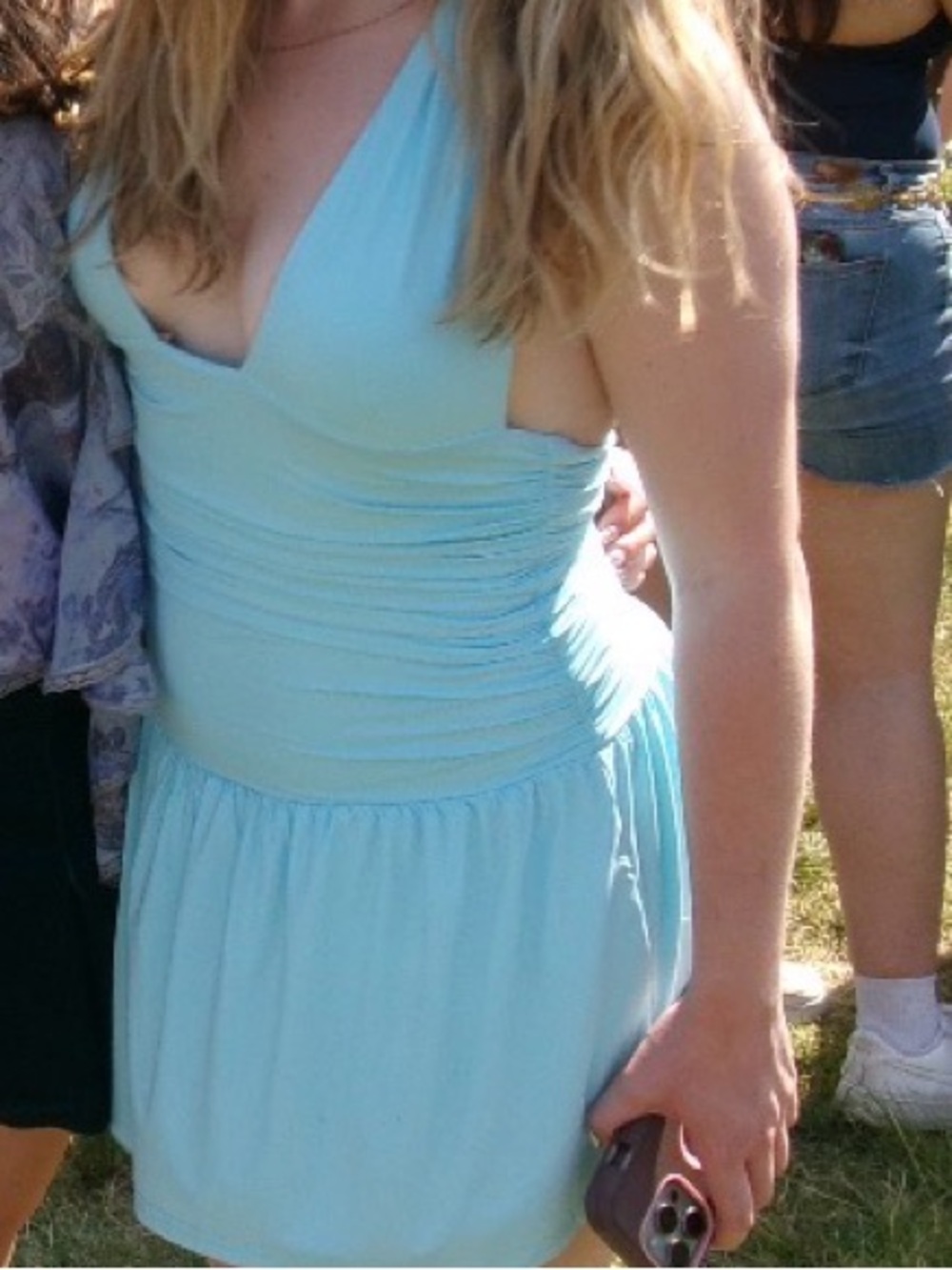 Light Blue V-Neck Mini Romper